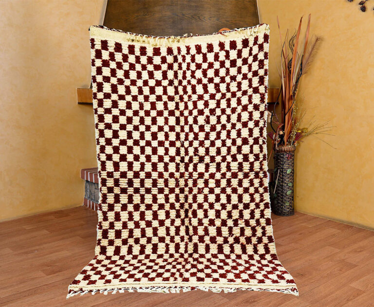 Custom checkered area rug meticulously woven from organic sheep wool. A stunning handmade moroccan rug serving as an elegant moroccan checkered rug and custom rug.