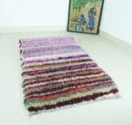 Vintage Moroccan Wool Rug – Handmade Berber Area Rug, Multicolor Striped – detail view 5