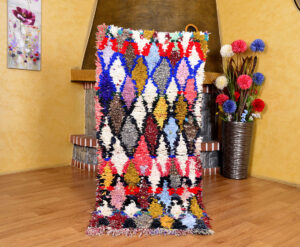 Handwoven Moroccan Boucherouite Rug.