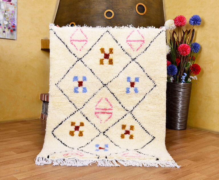 Beni ourain rug displaying authentic tribal motifs. A stunning handmade berber rug perfect as a moroccan wool rug among premium beni ourain rugs and berber rug styles.